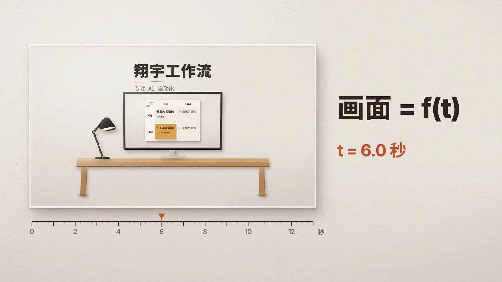 画面等于时间的函数：时间轴上取 t=6.0 秒，算出这一刻的画面