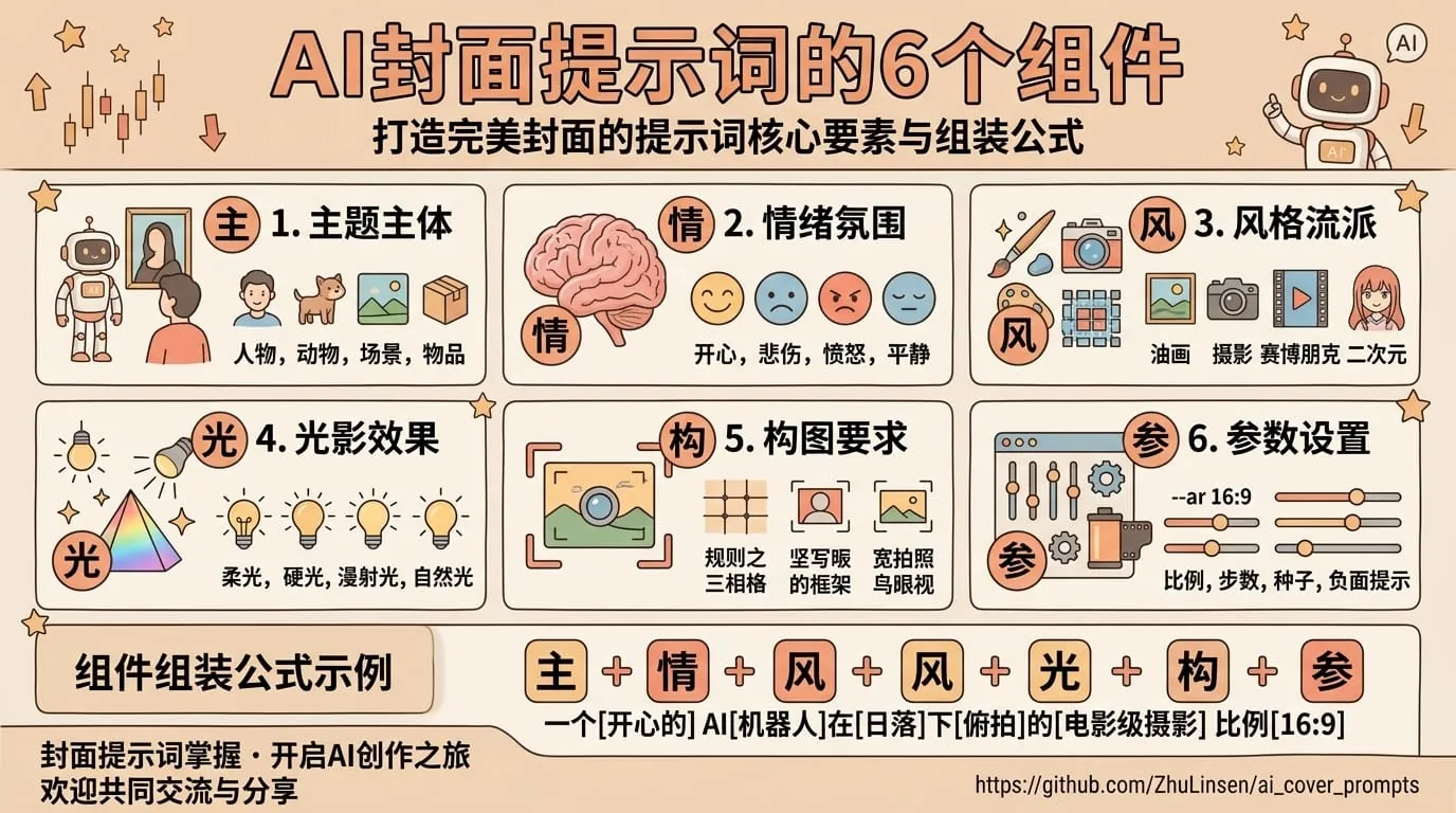 AI封面提示词6大组件