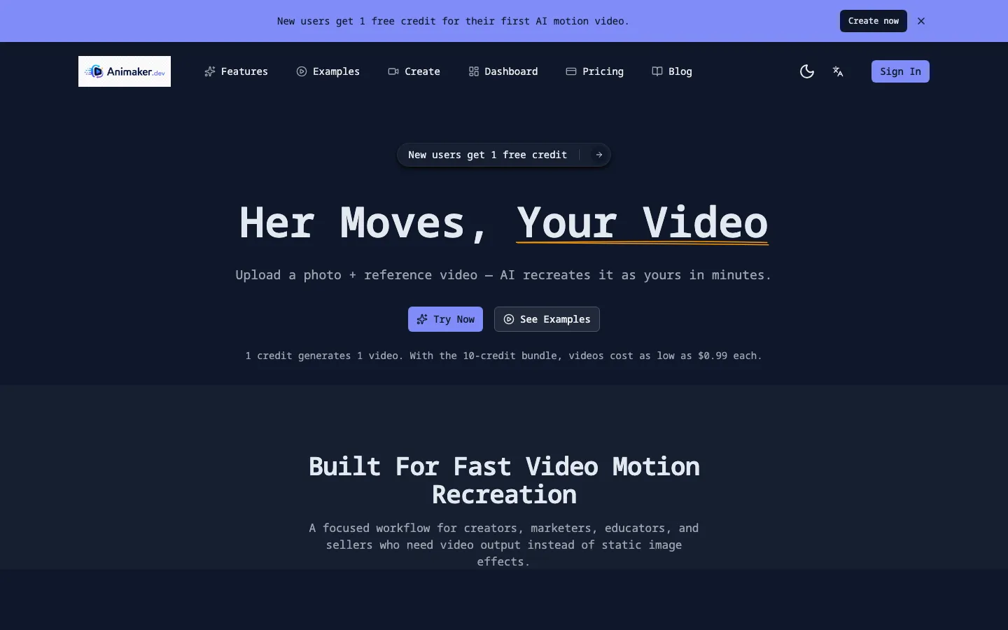 Animaker Dev 网站首页：头像照片驱动 AI 动画的学员实践工具