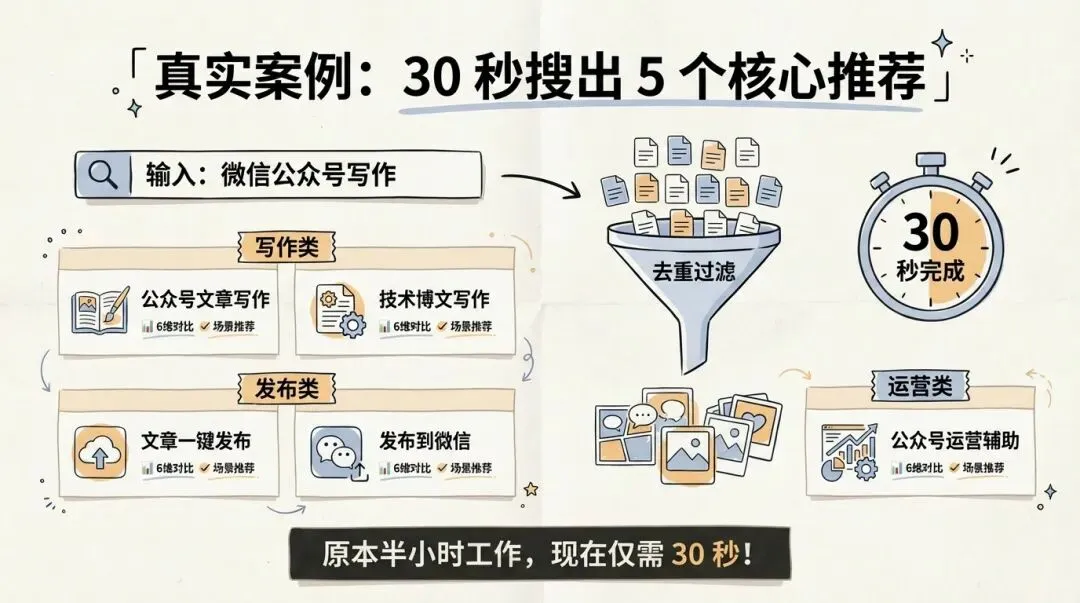 真实案例：30 秒搜出 5 个核心推荐