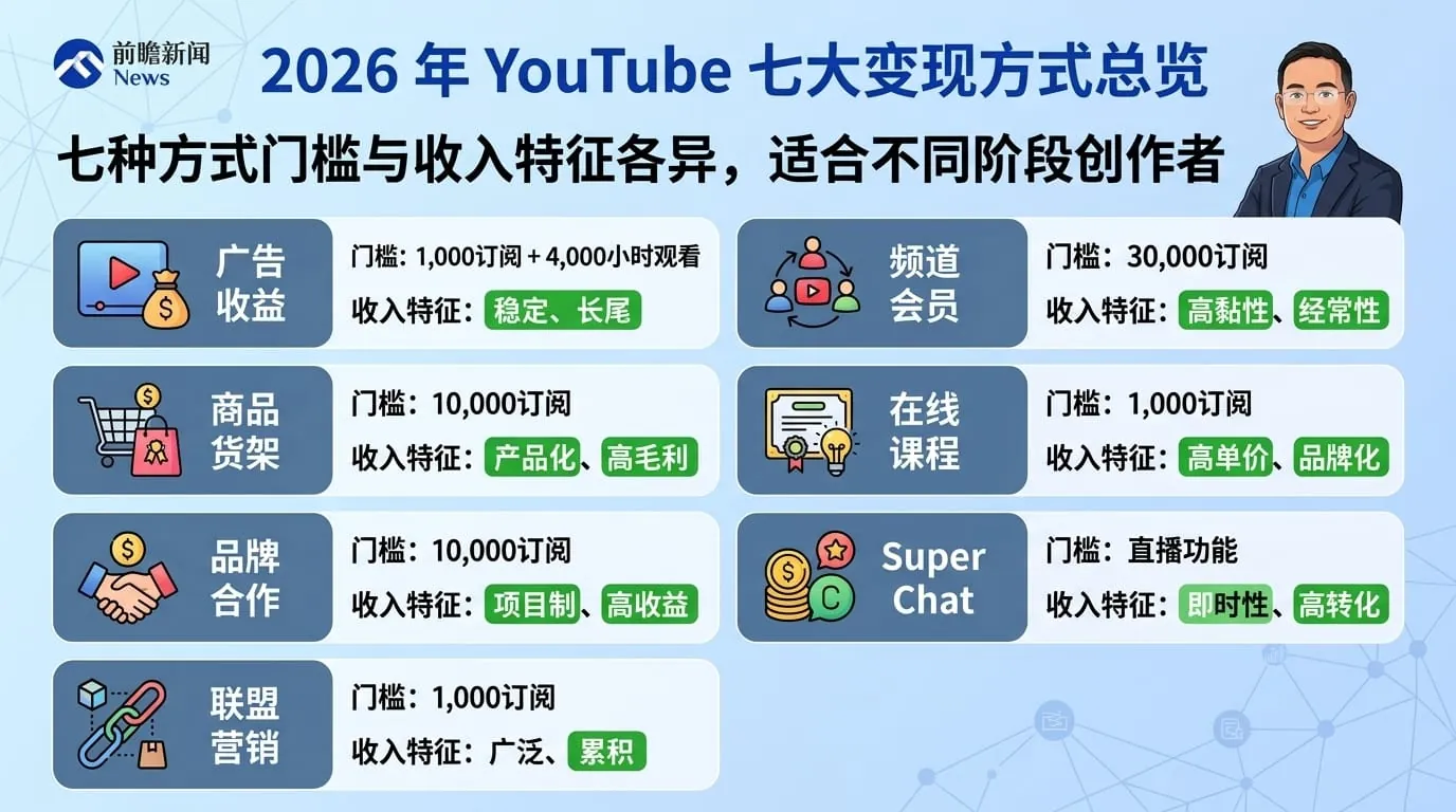 YouTube 七大变现方式总览