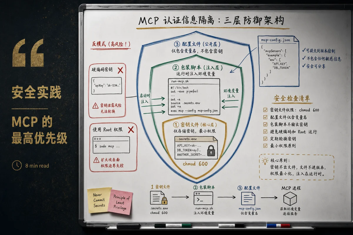 MCP 安全实践示意:三层凭据隔离架构