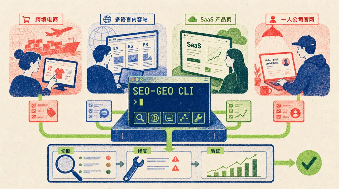 跨境电商、内容站、SaaS 和一人公司四类场景共用 SEO 自动化工具链