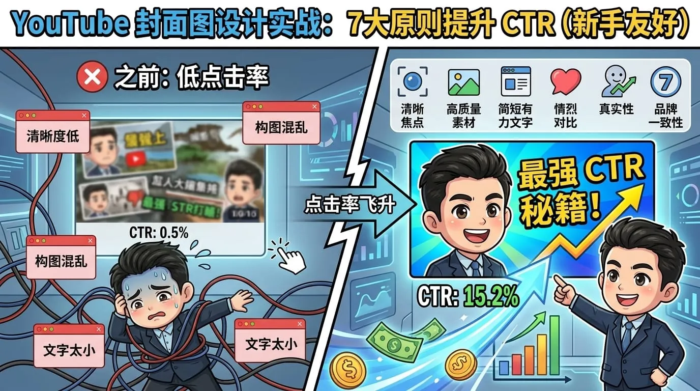 YouTube 封面设计原则：构图、配色与 CTR 优化