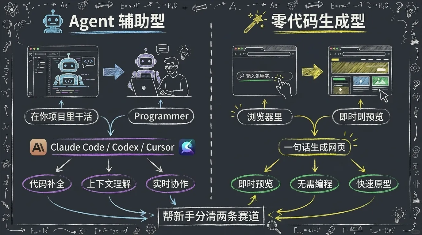vibe coding 工具两条赛道:Agent 辅助型对比零代码生成型